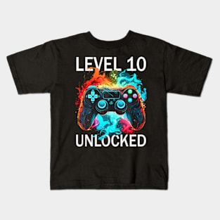 Kids Level 10  Video  Retro 10th Birthday Game Kids T-Shirt